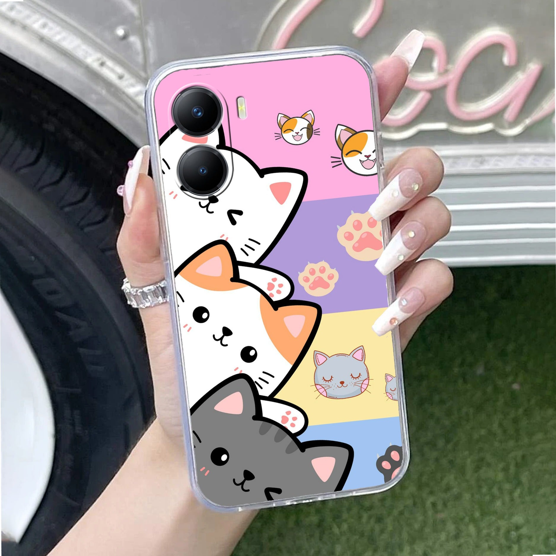Cute Cat Transparent Silicon Case For Vivo T2x 5G