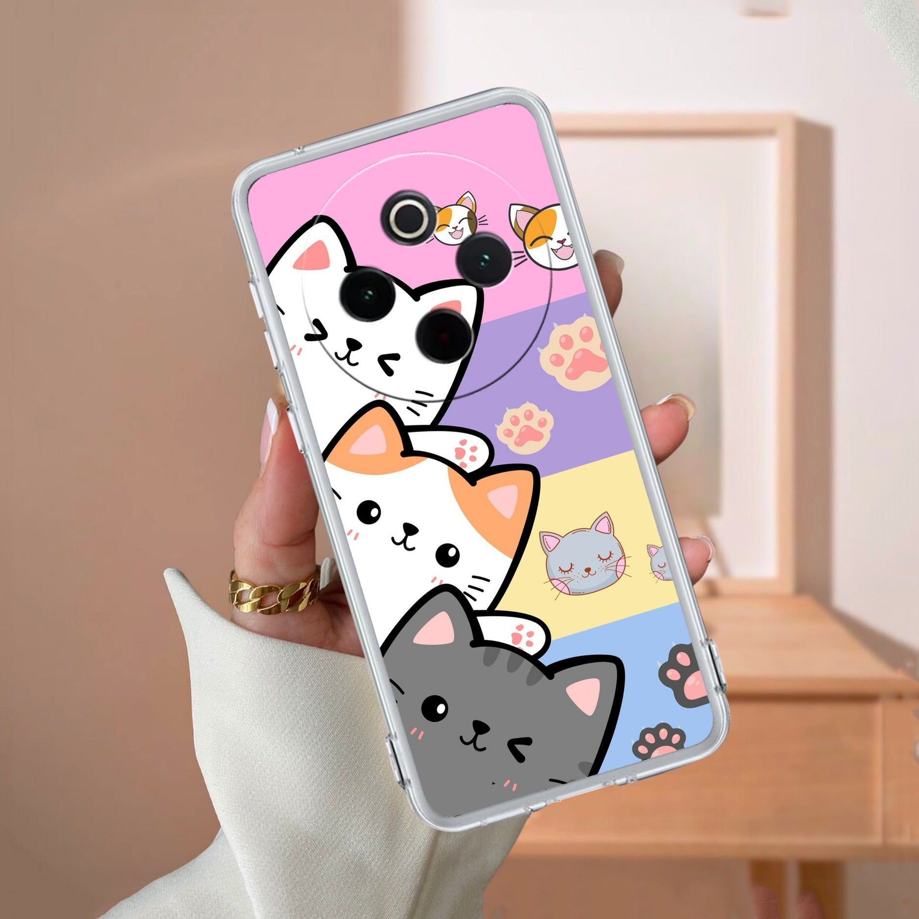 Cute Cat Transparent Silicon Case For Vivo V30 Pro 5G
