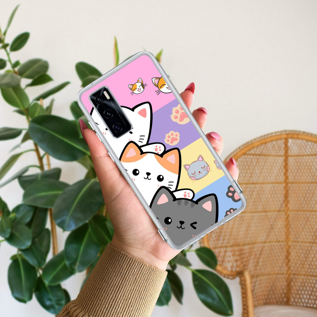 Cute Cat Transparent Silicon Case For Vivo V20 SE