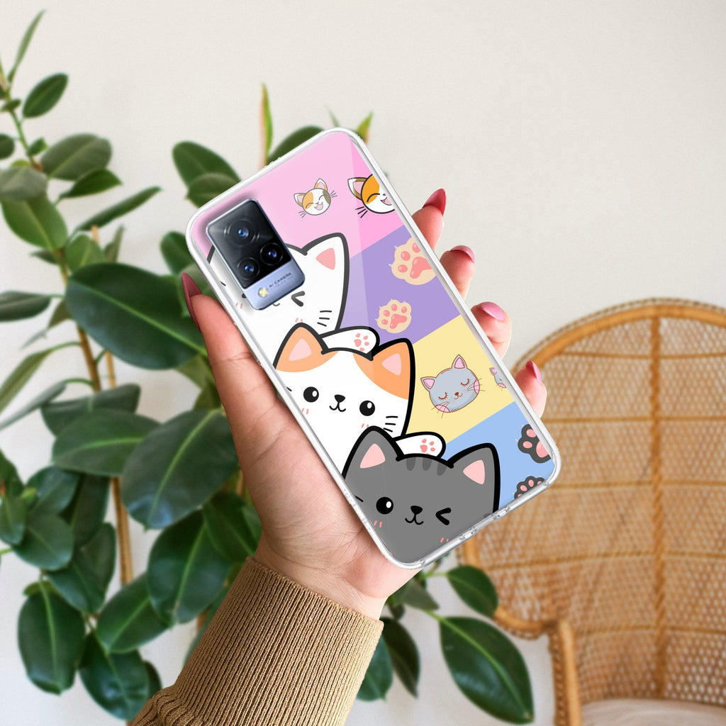 Cute Cat Transparent Silicon Case For Vivo V21 5G