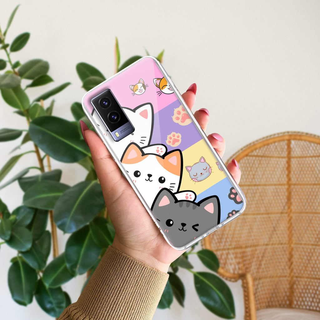 Cute Cat Transparent Silicon Case For Vivo V21e 5G