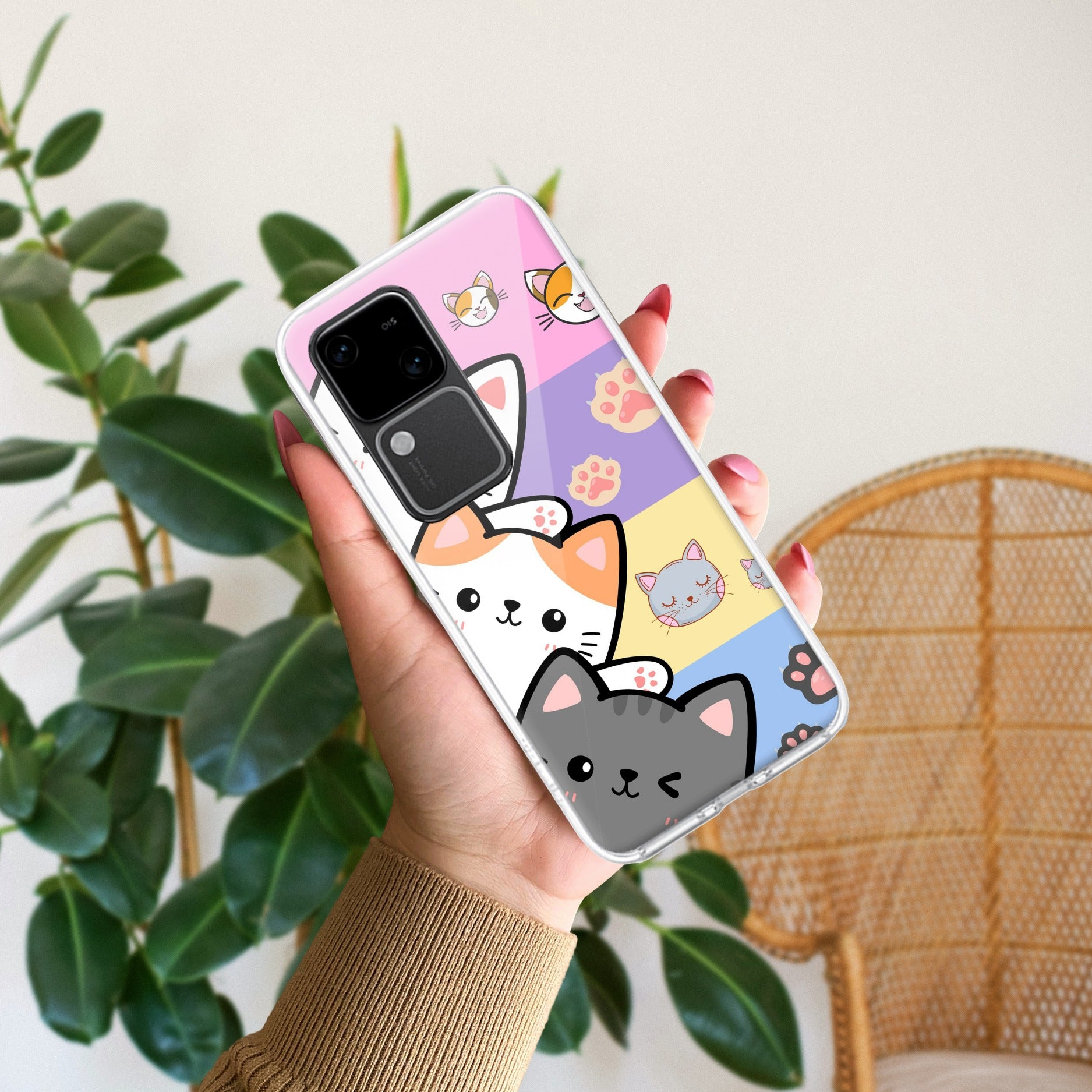 Cute Cat Transparent Silicon Case For Vivo V30 5G