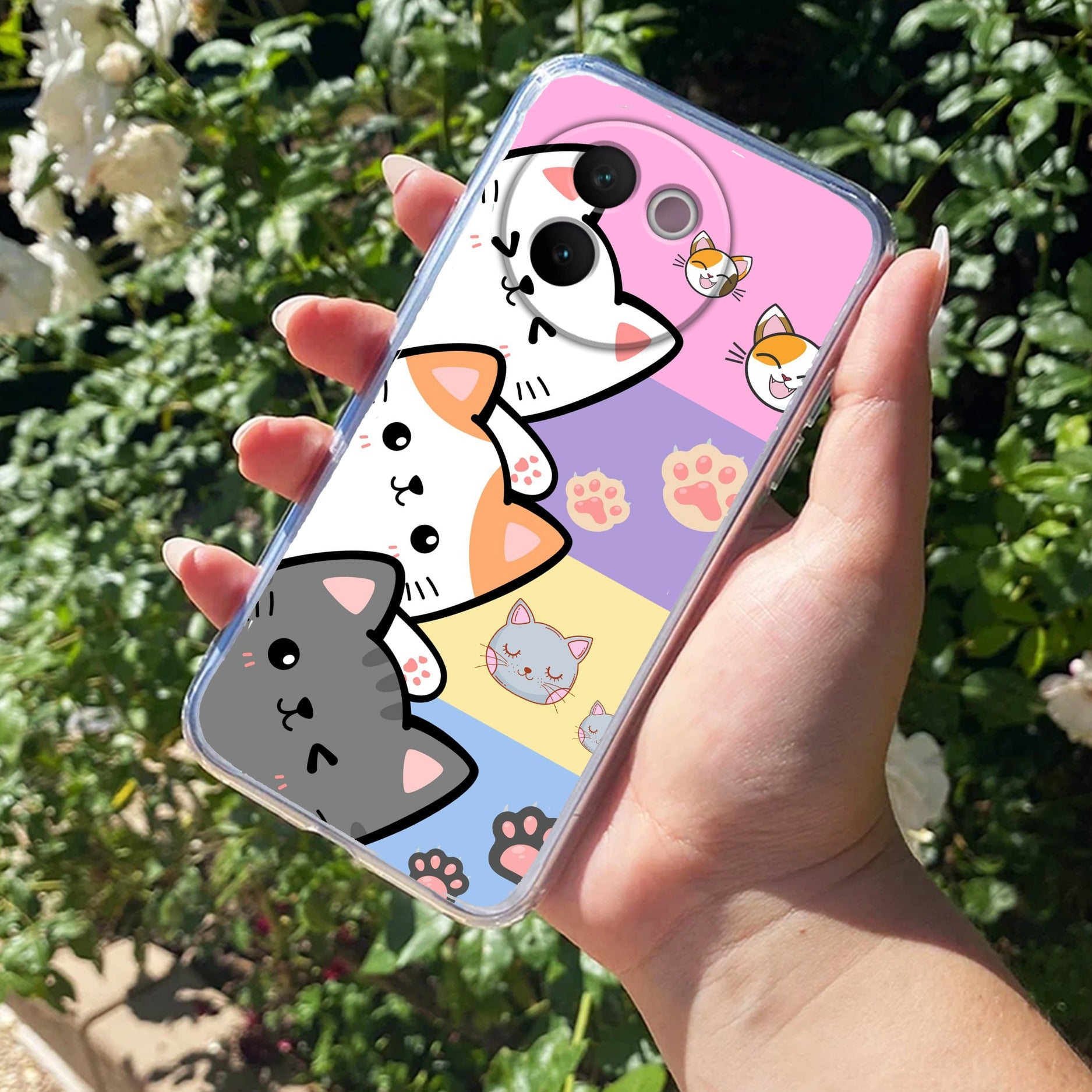 Cute Cat Transparent Silicon Case For Vivo V30e 5G