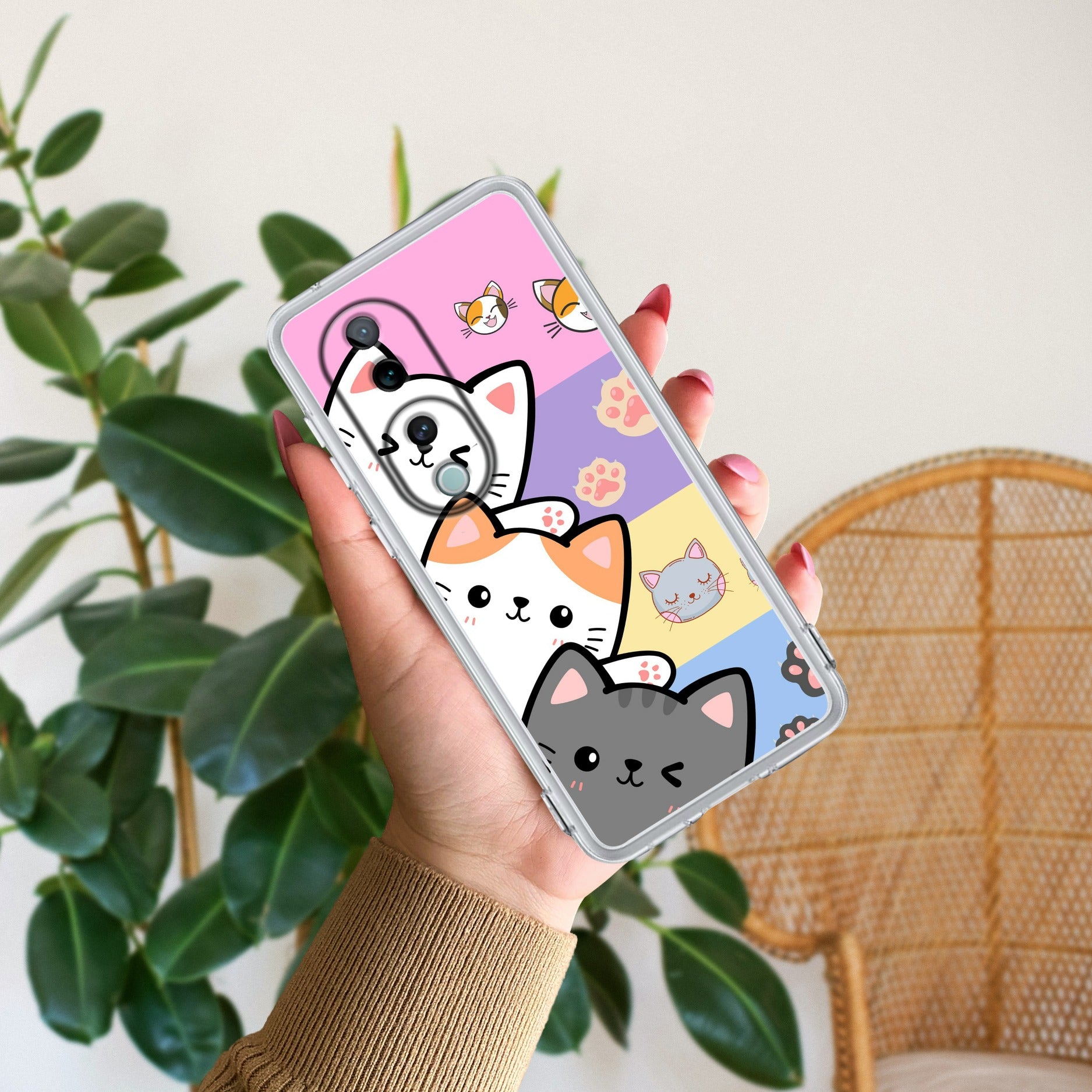 Cute Cat Transparent Silicon Case For Vivo X60 Pro