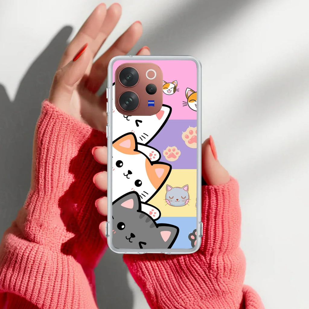 Cute Cat Transparent Silicon Case For Vivo V21e 5G