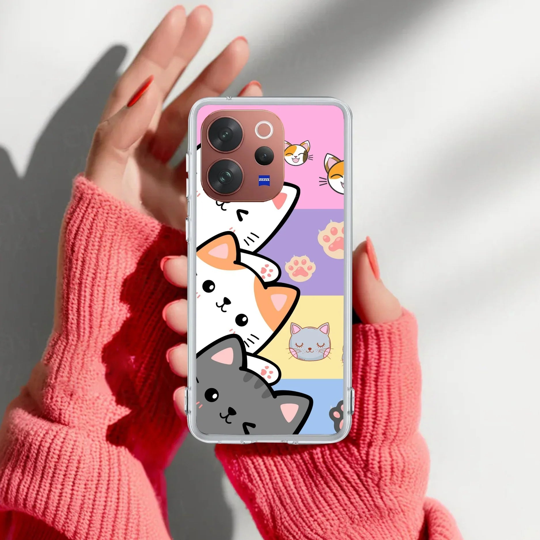 Cute Cat Transparent Silicon Case For Vivo V21e 5G