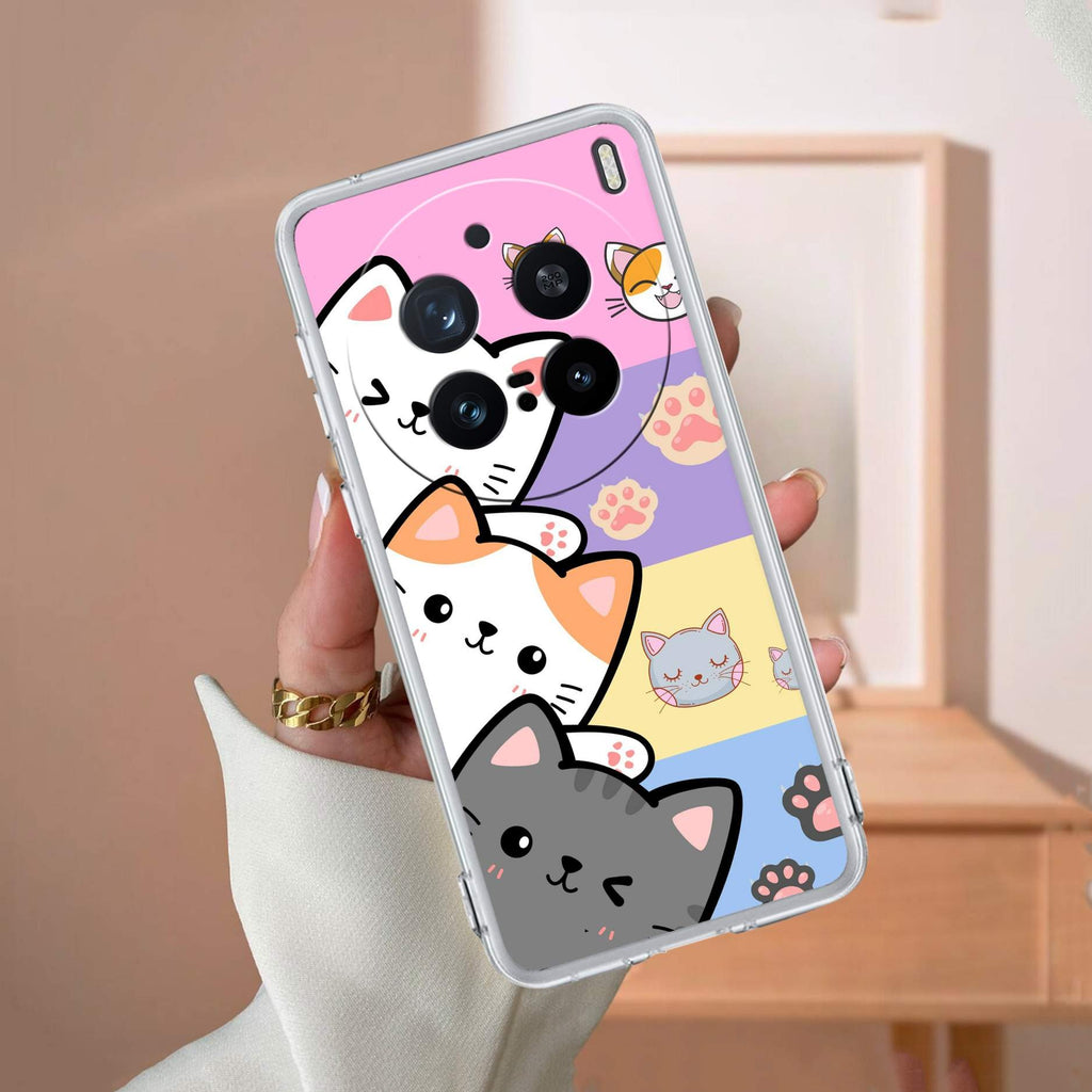 Cute Cat Transparent Silicon Case For Vivo X200 Pro 5G