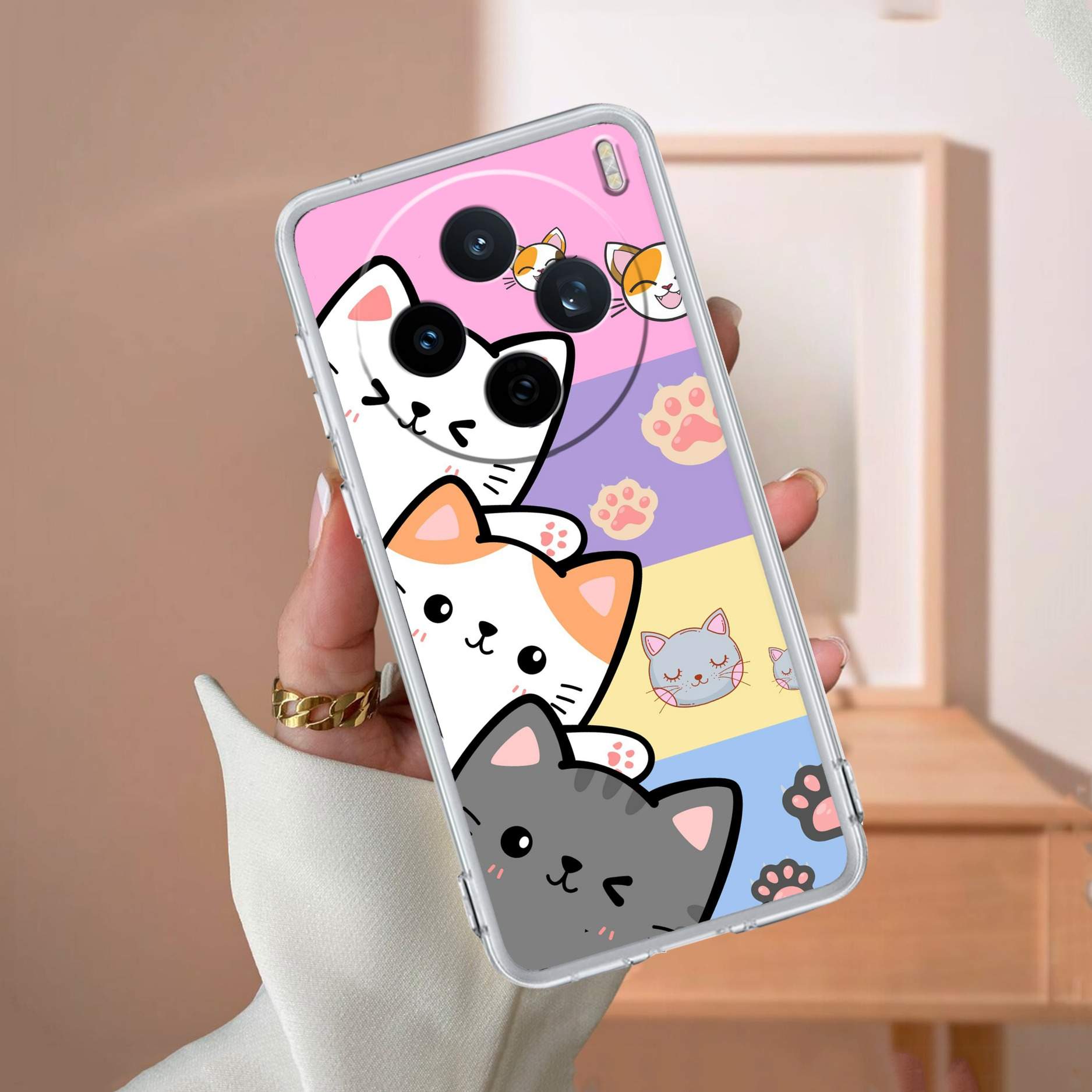Cute Cat Transparent Silicon Case For Vivo X200T 5G