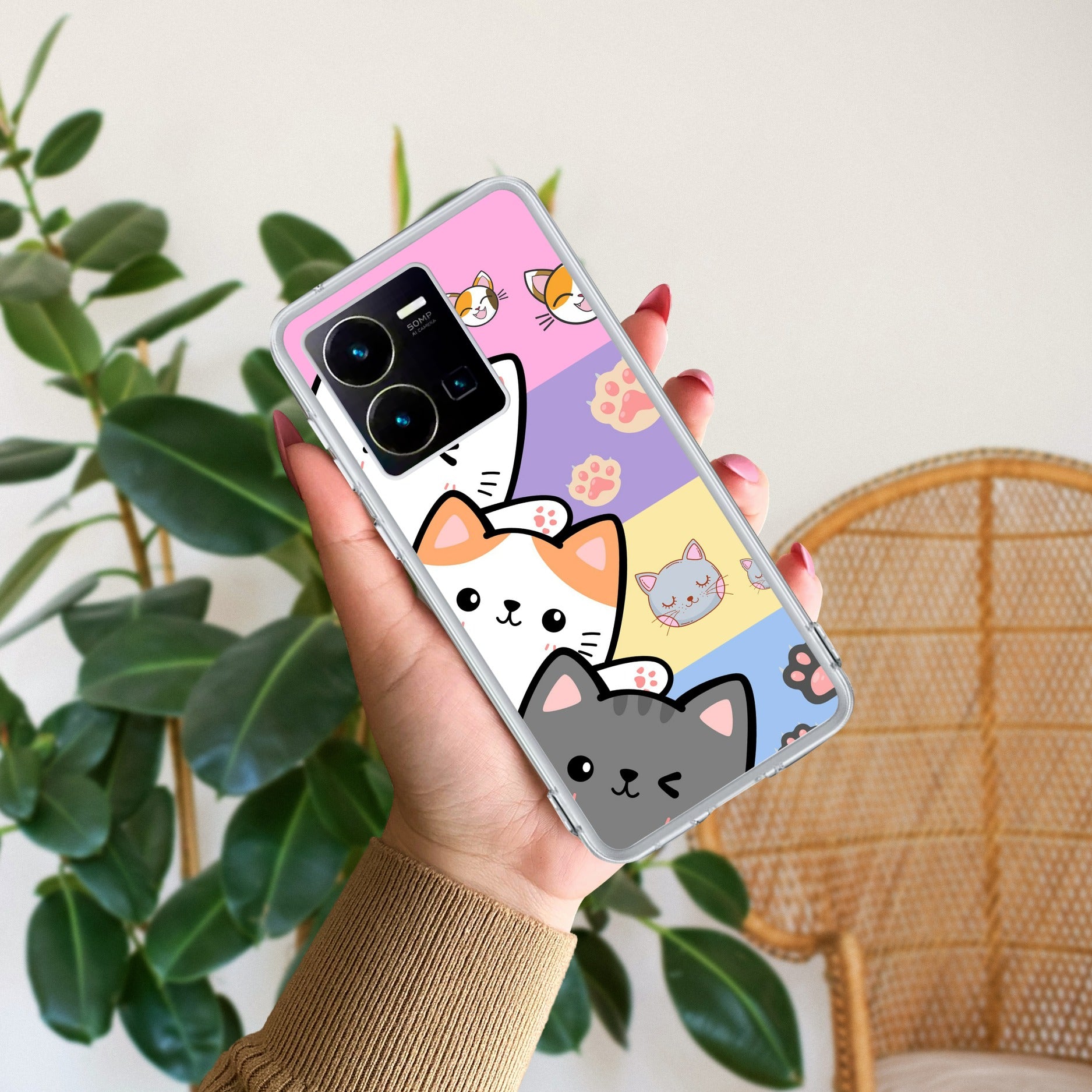 Cute Cat Transparent Silicon Case For Vivo Y35