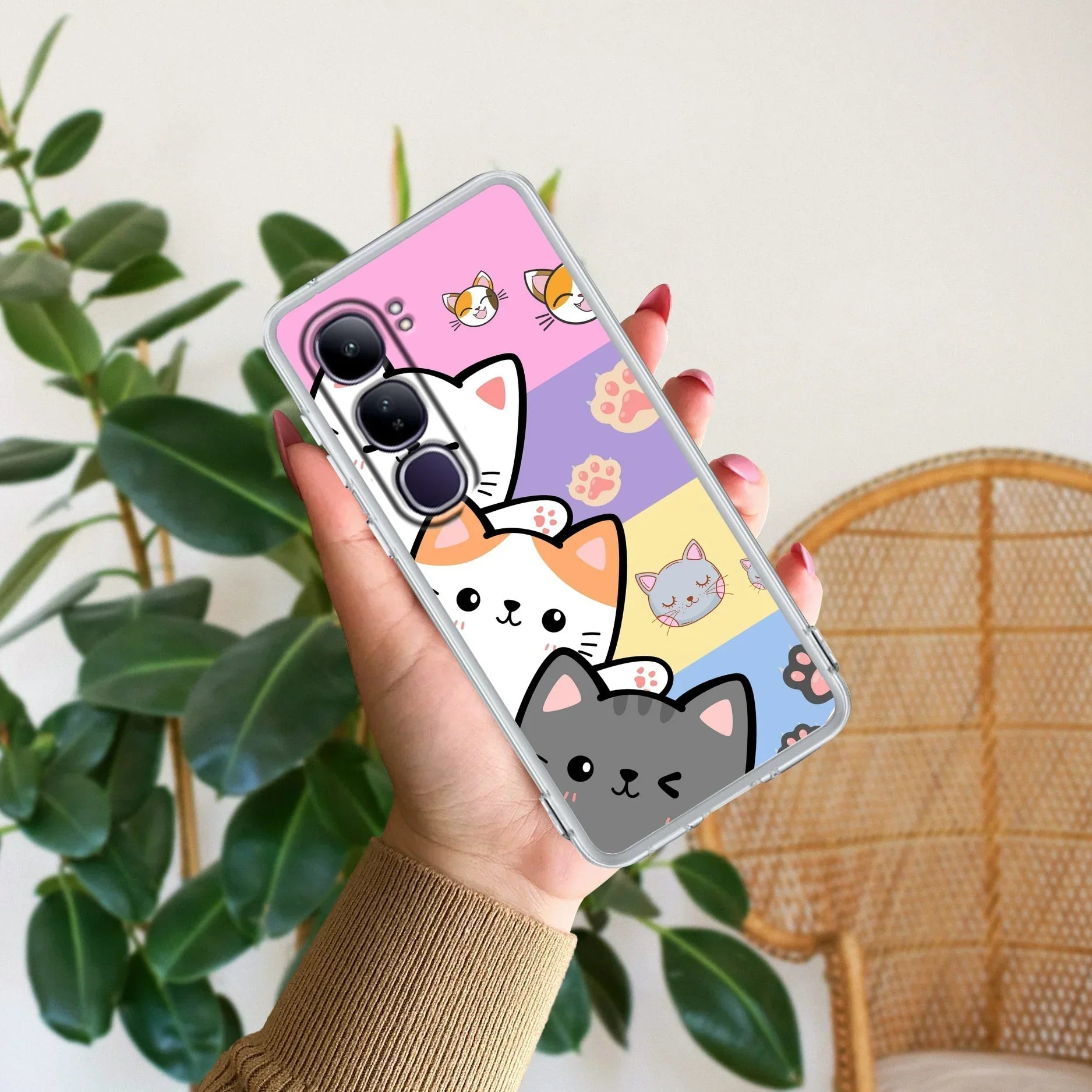 Cute Cat Transparent Silicon Case For Vivo Y300 5G