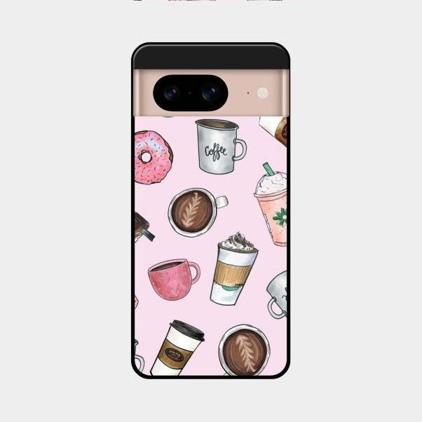 Cute Coffee Snacks Glass Case Cover For Google Pixel 8 5G