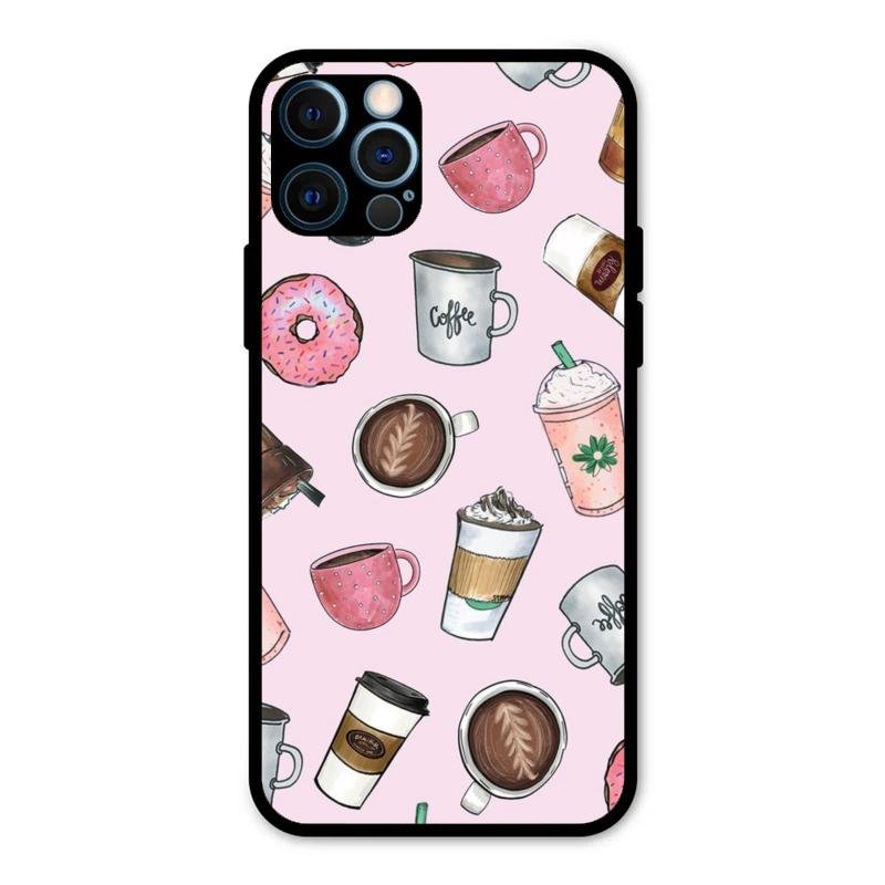 Cute Coffee Snacks Glass Case Cover For iPhone 12 Pro