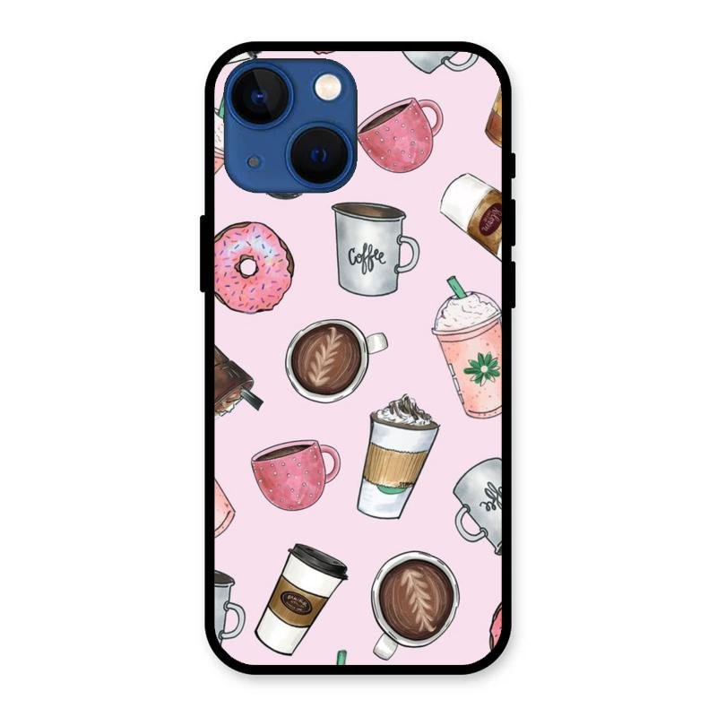 Cute Coffee Snacks Glass Case Cover For iPhone 13 mini