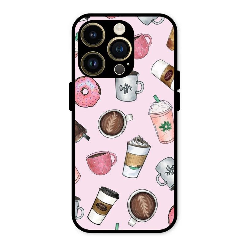 Cute Coffee Snacks Glass Case Cover For iPhone 14 Pro Max