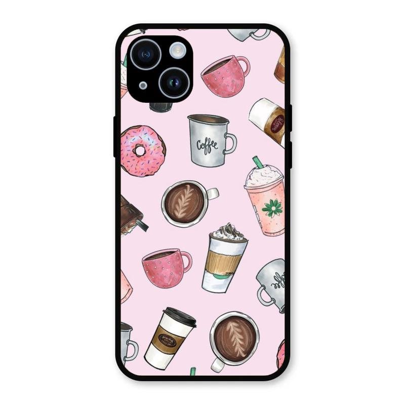 Cute Coffee Snacks Glass Case Cover For iPhone 14