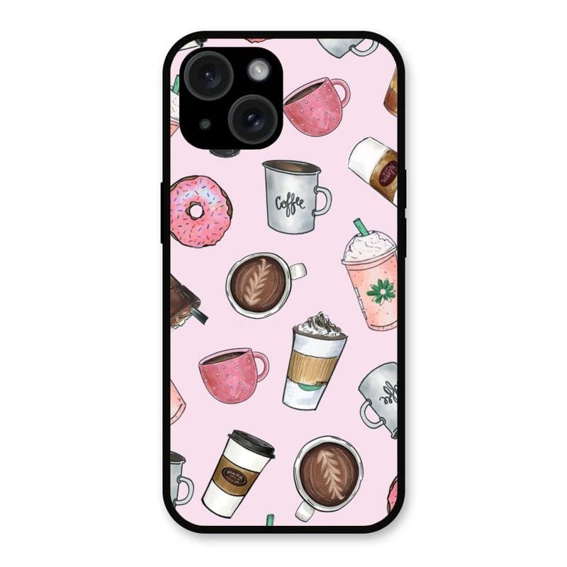 Cute Coffee Snacks Glass Case Cover For iPhone 15 Plus