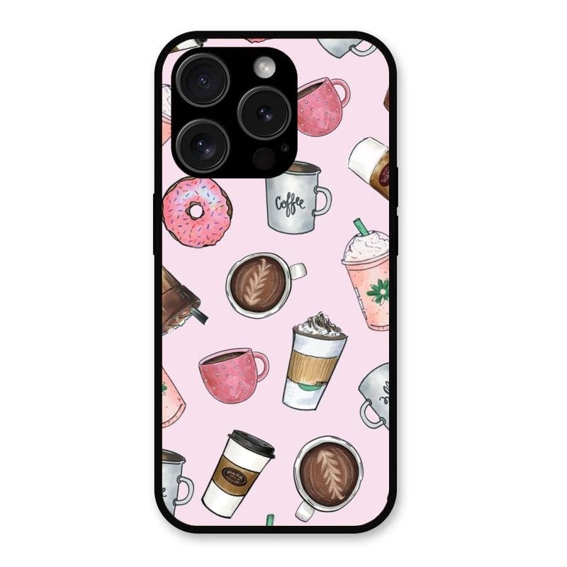 Cute Coffee Snacks Glass Case Cover For iPhone 15 Pro