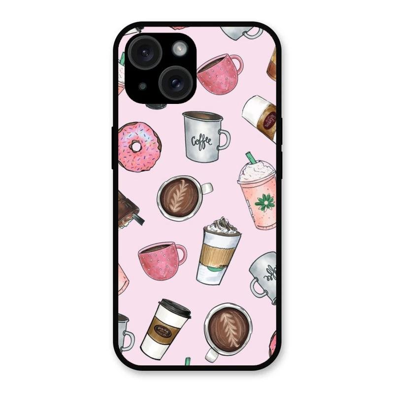 Cute Coffee Snacks Glass Case Cover For iPhone 15