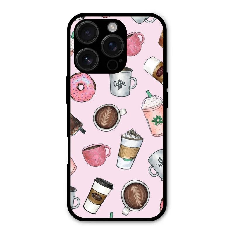 Cute Coffee Snacks Glass Case Cover For iPhone 16 Pro