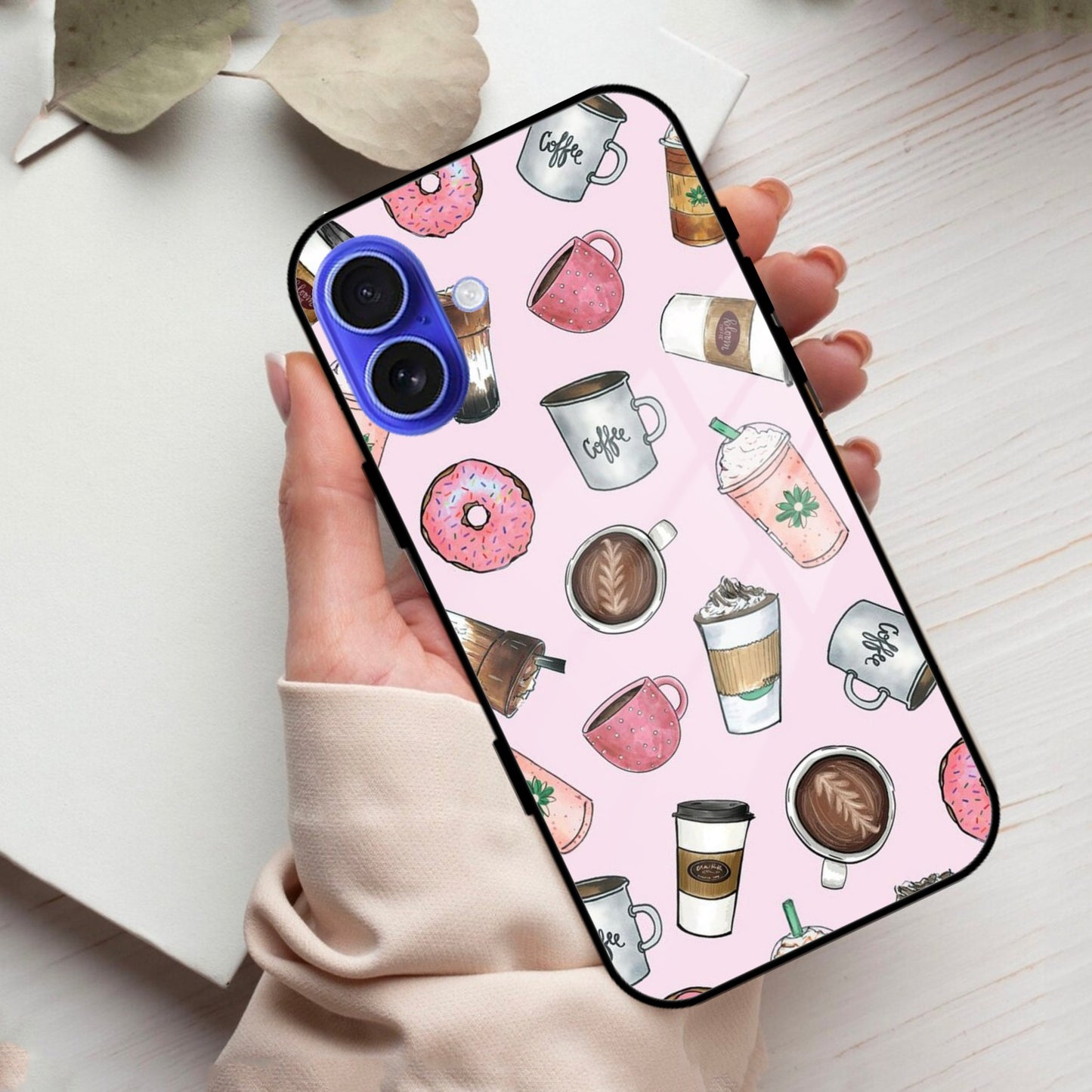 Cute Coffee Snacks Glass Case Cover For iPhone
