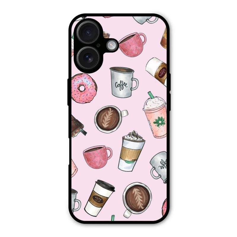 Cute Coffee Snacks Glass Case Cover For iPhone 16
