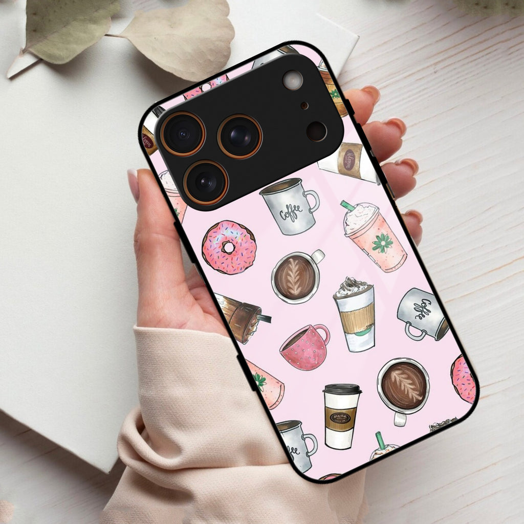 Cute Coffee Snacks Glass Case Cover For iPhone 17 Pro