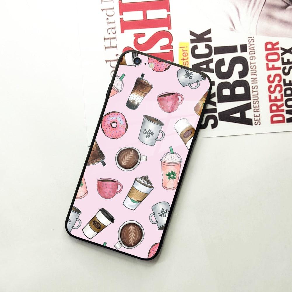 Cute Coffee Snacks Glass Case Cover For iPhone