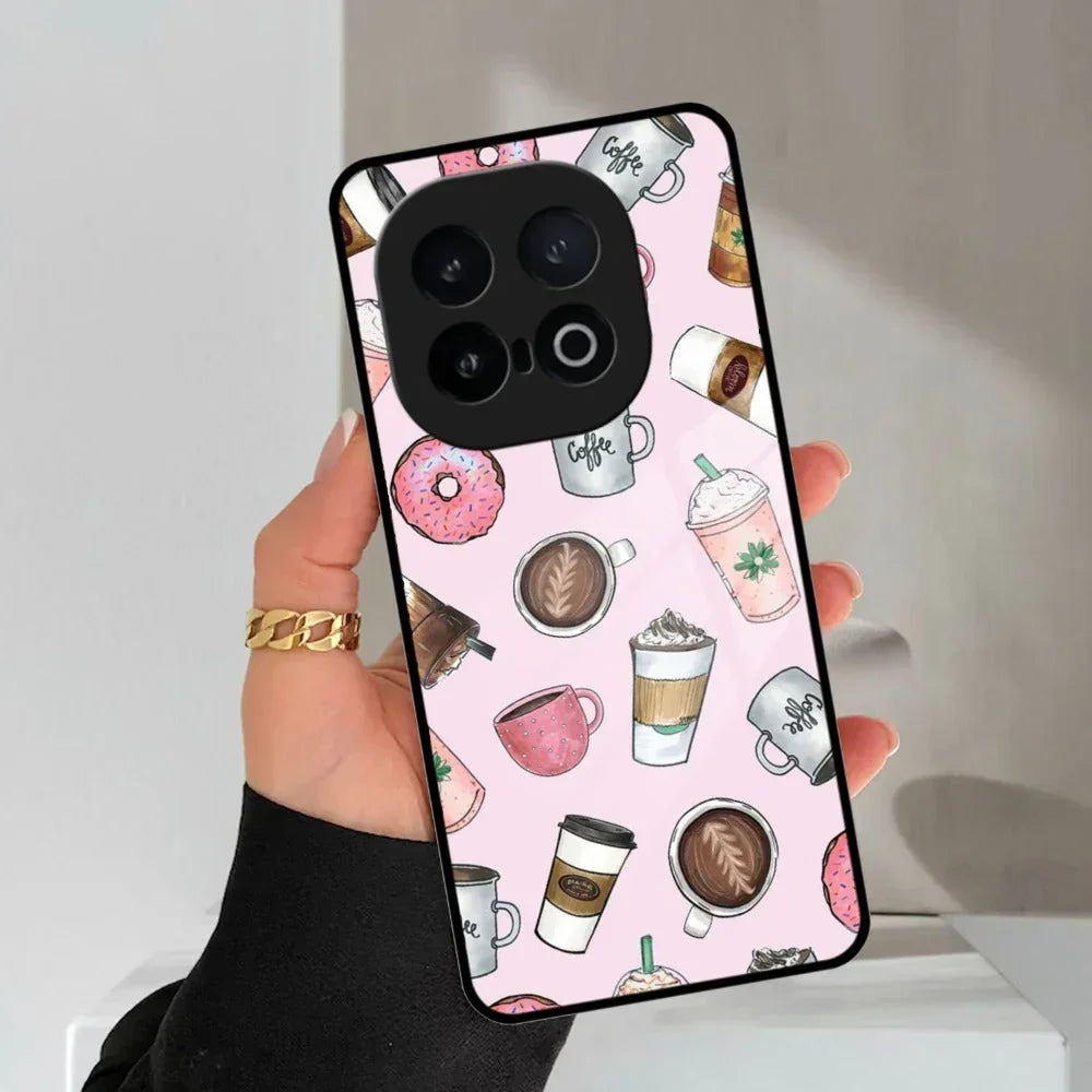 Cute Coffee Snacks Glass Case Cover For iQOO - ShopOnCliQ