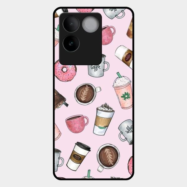 Cute Coffee Snacks Glass Case Cover For Iqoo Z7 Pro 5G
