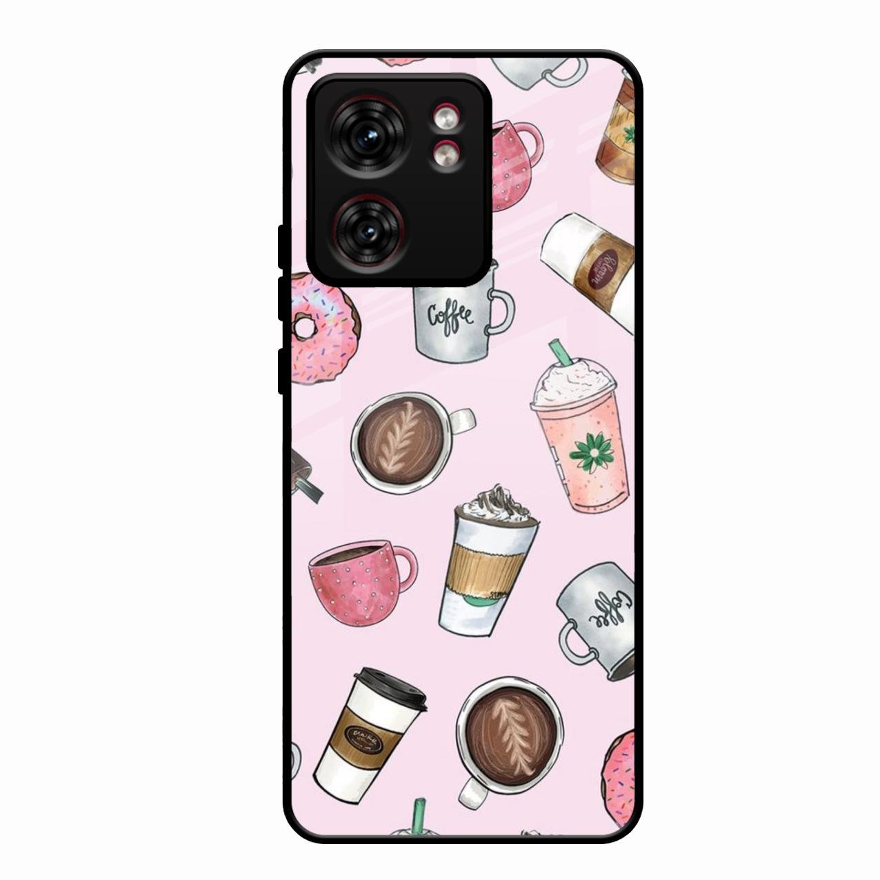 Cute Coffee Snacks Glass Case Cover For Motorola Edge 40