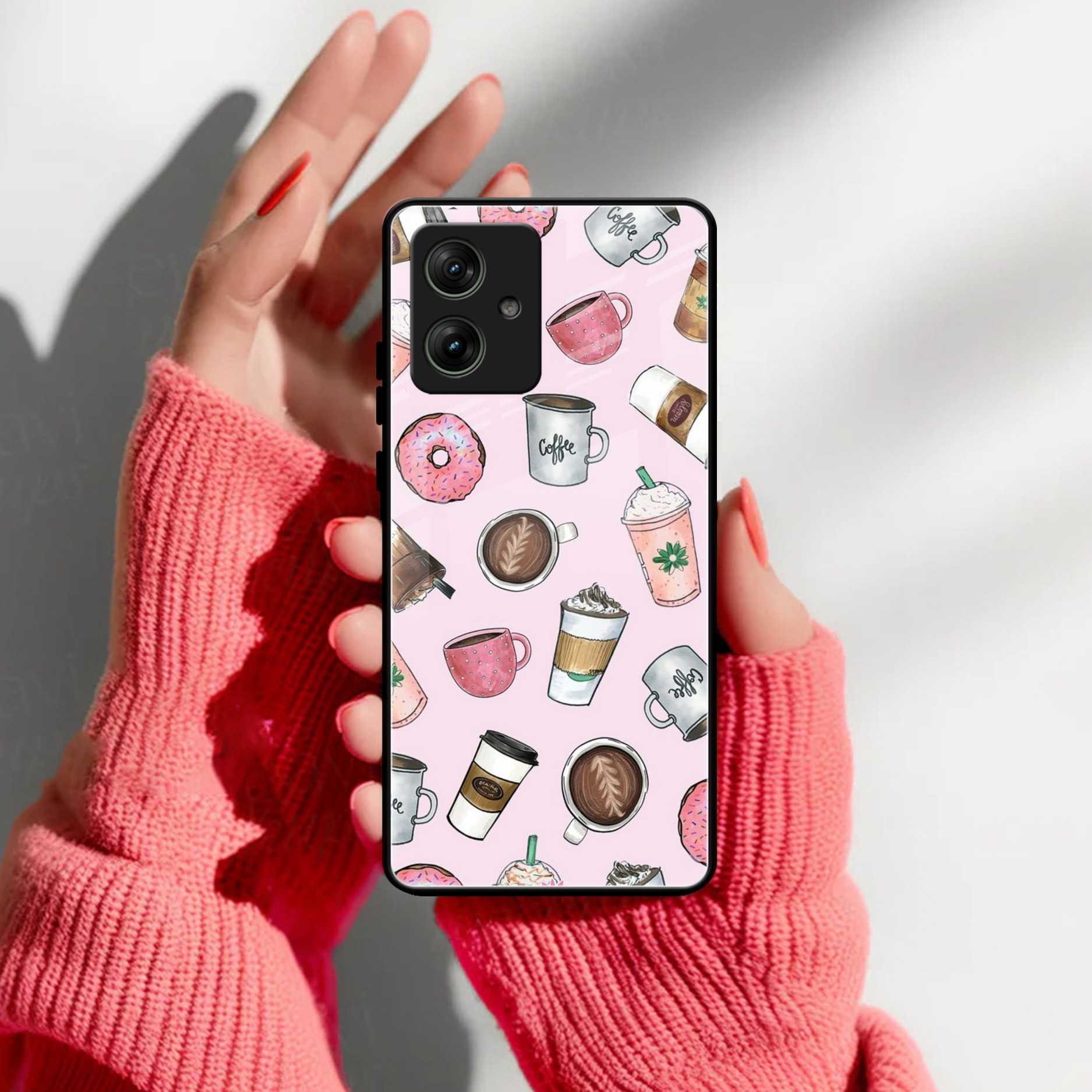 Cute Coffee Snacks Glass Case Cover For Motorola
