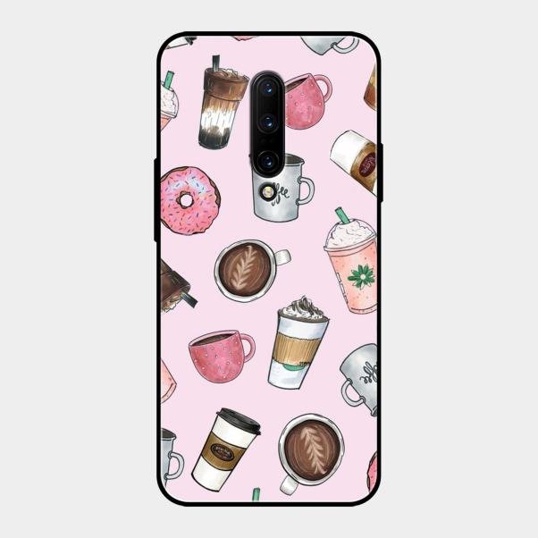 Cute Coffee Snacks Glass Case Cover For Oneplus 7 Pro