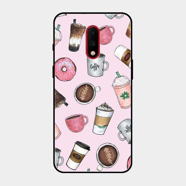 Cute Coffee Snacks Glass Case Cover For Oneplus 7