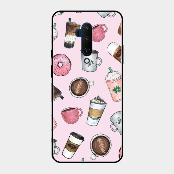 Cute Coffee Snacks Glass Case Cover For Oneplus 7T Pro