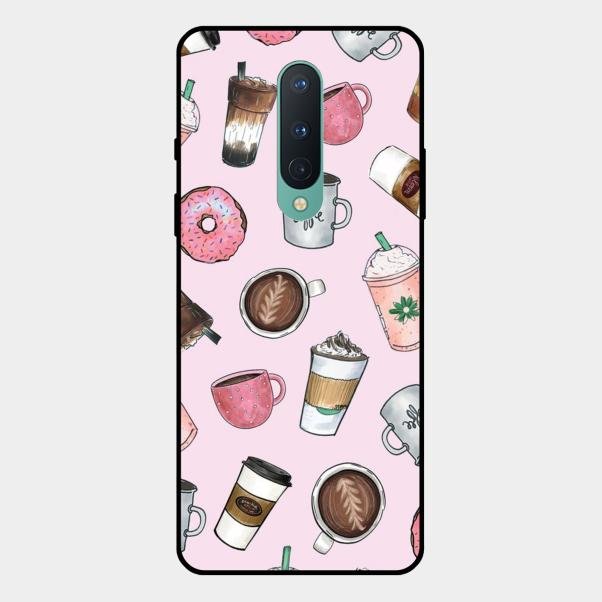Cute Coffee Snacks Glass Case Cover For Oneplus 8