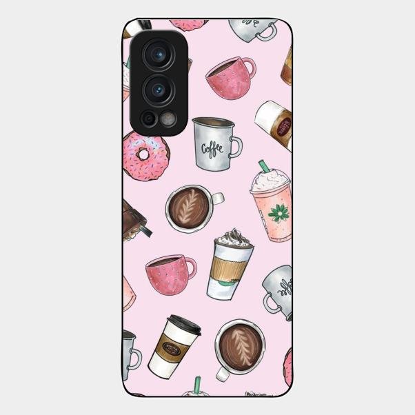 Cute Coffee Snacks Glass Case Cover For Oneplus Nord 2 5G