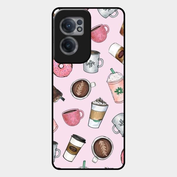Cute Coffee Snacks Glass Case Cover For Oneplus Nord Ce 2 5G
