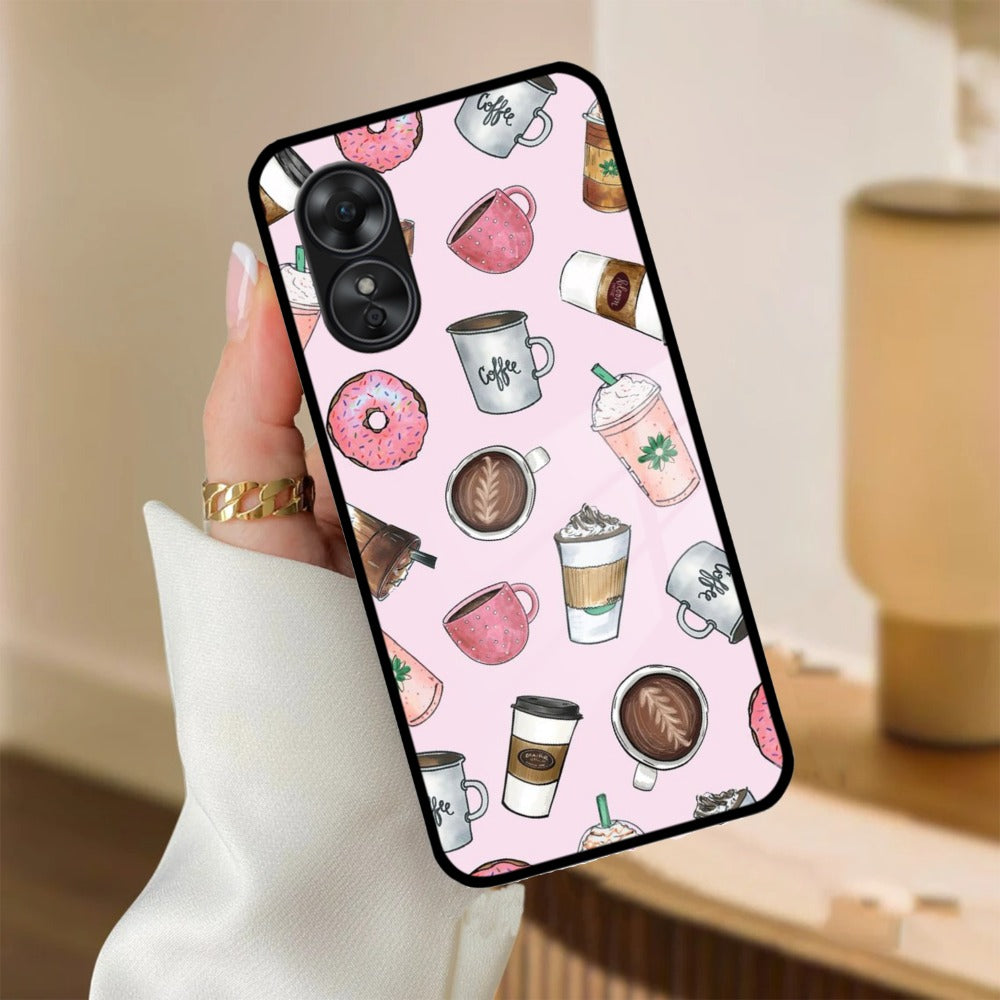 Cute Coffee Snacks Glass Case Cover For Oppo