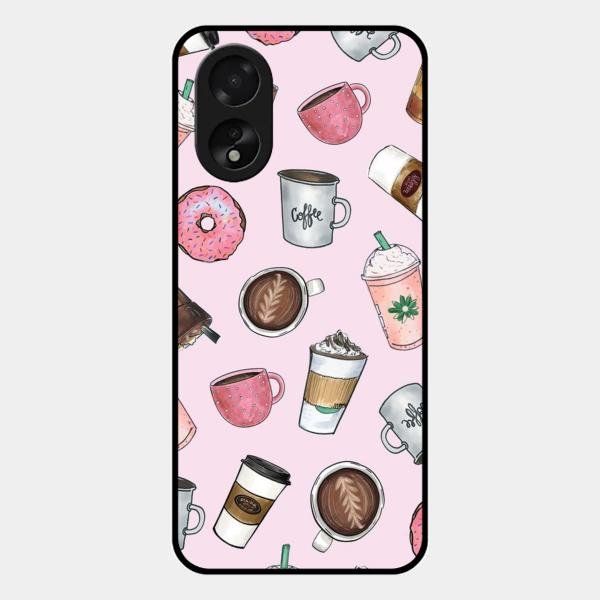 Cute Coffee Snacks Glass Case Cover For Oppo A38