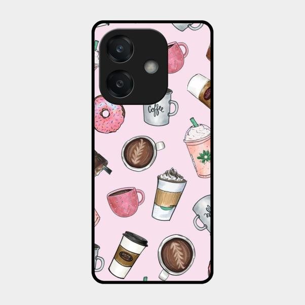 Cute Coffee Snacks Glass Case Cover For Oppo A3X 5G