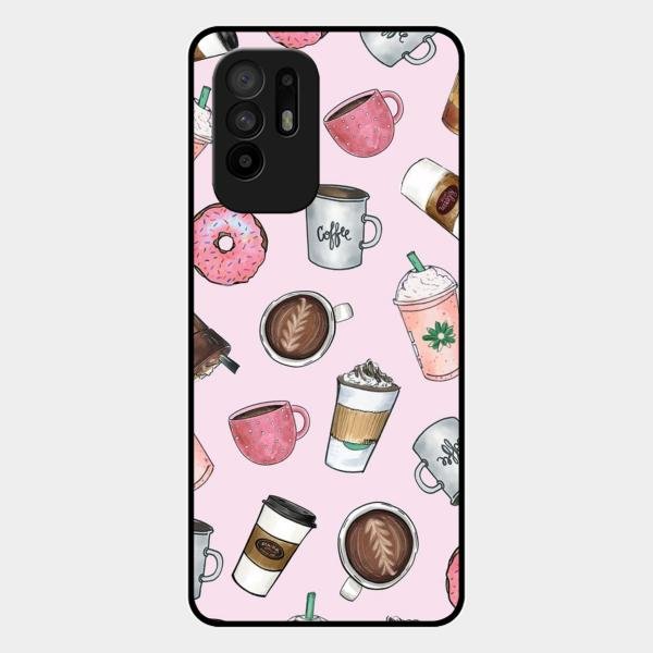 Cute Coffee Snacks Glass Case Cover For Oppo F19 Pro Plus 5G