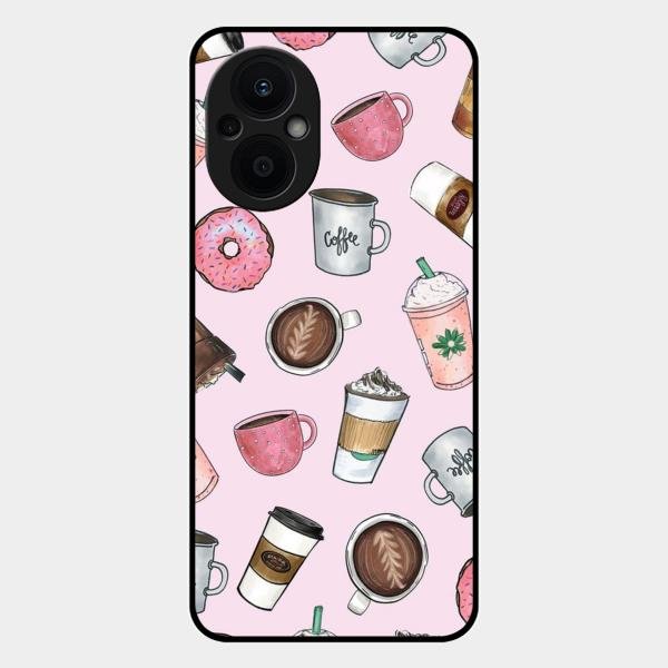 Cute Coffee Snacks Glass Case Cover For Oppo F21S Pro 5G