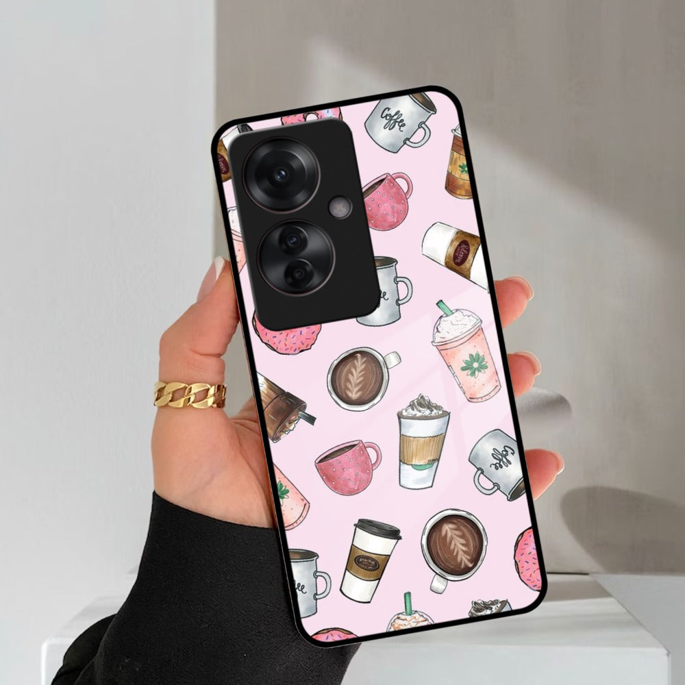 Cute Coffee Snacks Glass Case Cover For Oppo