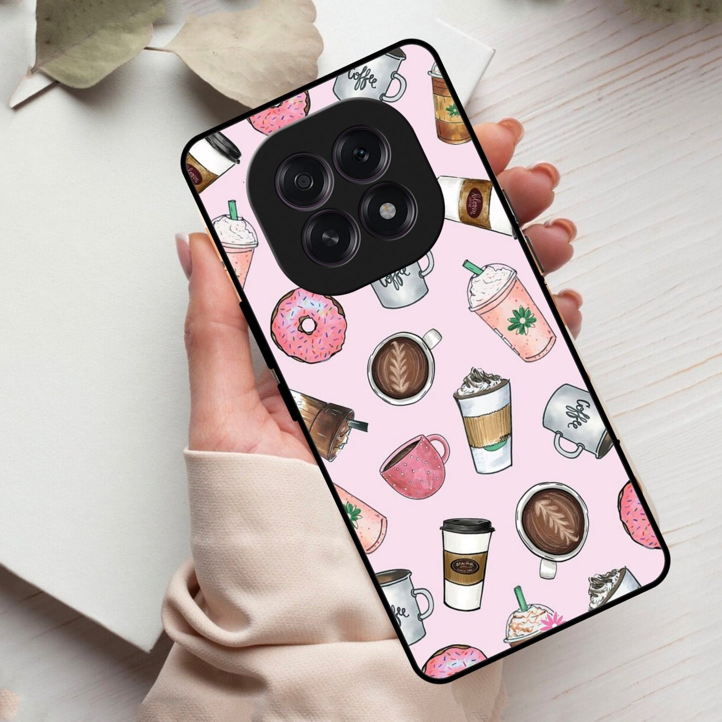 Cute Coffee Snacks Glass Case Cover For Oppo