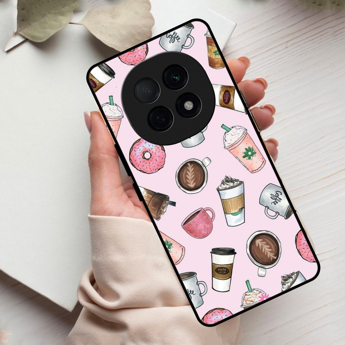 Cute Coffee Snacks Glass Case Cover For Oppo