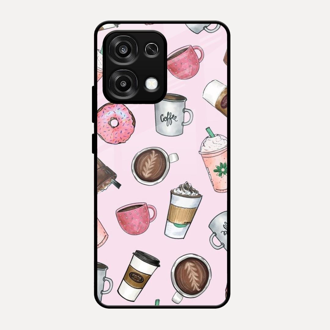 Cute Coffee Snacks Glass Case Cover For Oppo F31 5G