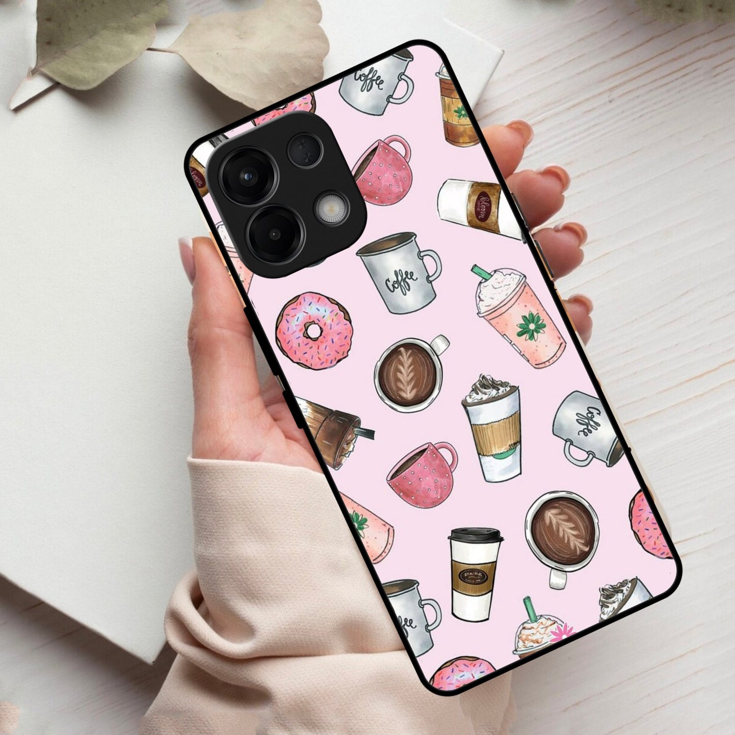 Cute Coffee Snacks Glass Case Cover For Oppo