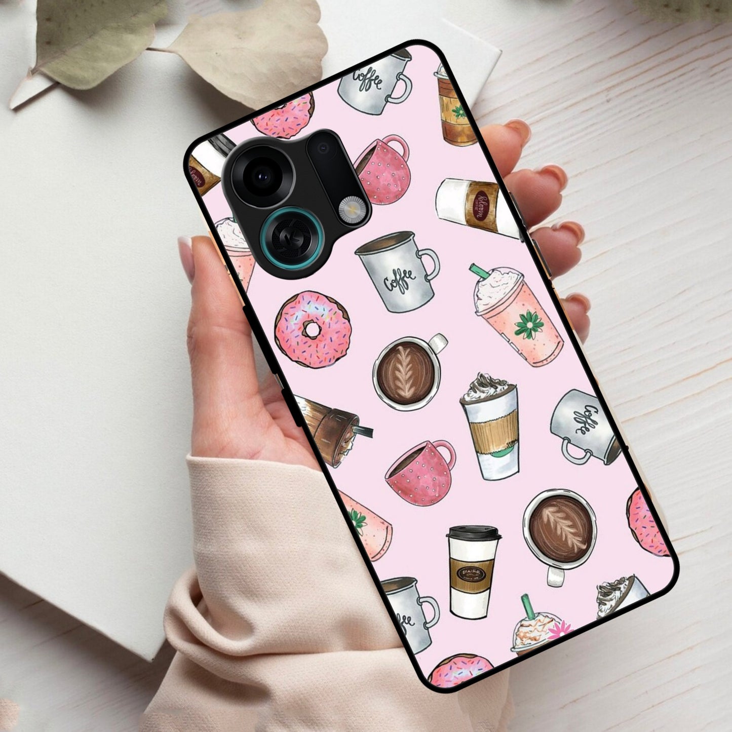 Cute Coffee Snacks Glass Case Cover For Oppo