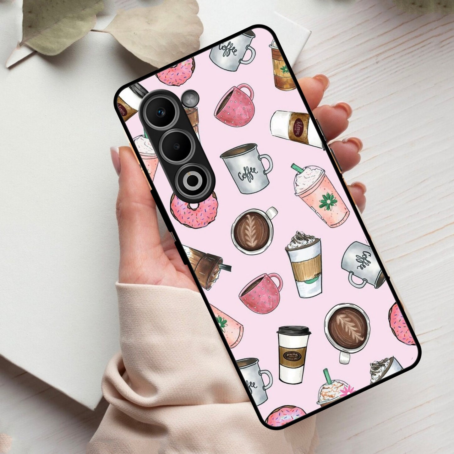 Cute Coffee Snacks Glass Case Cover For Oppo