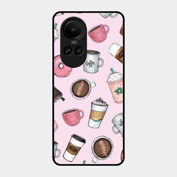 Cute Coffee Snacks Glass Case Cover For Oppo Reno 10 5G